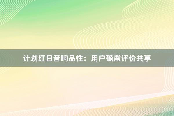 计划红日音响品性：用户确凿评价共享